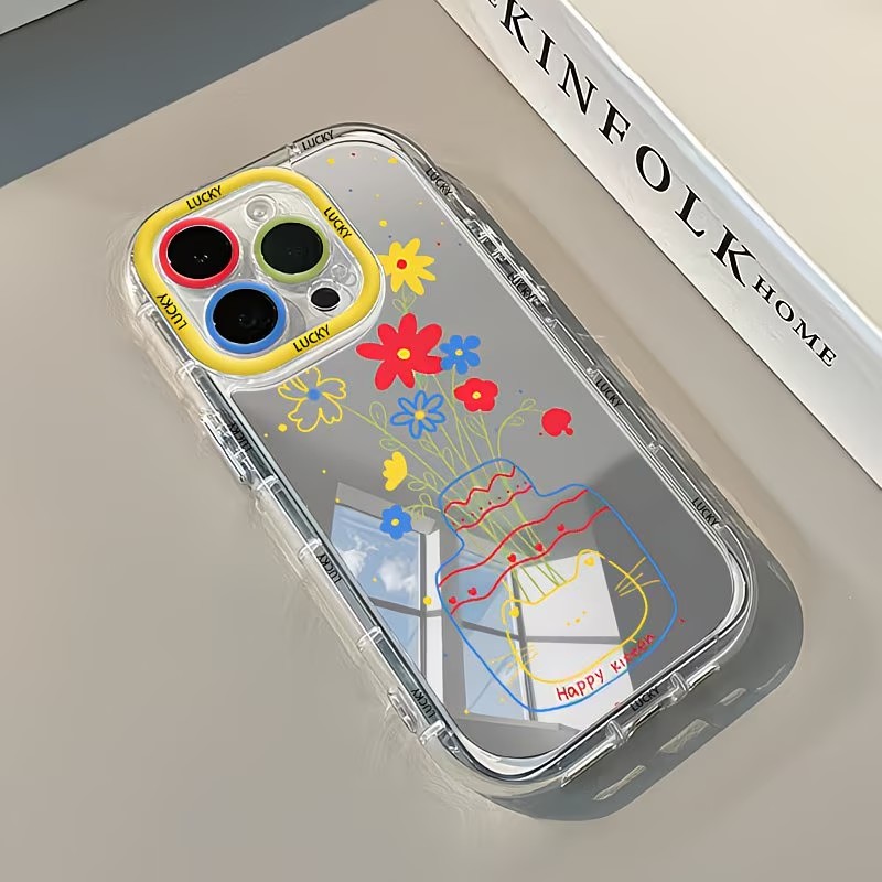 夏のデイジー柄猫花瓶デザインミラー付きスマホケース iPho - Apple Iphone 15 のレビューと価格
